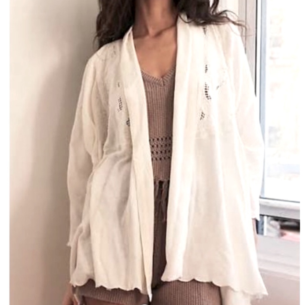 Free People Cream Open-Front Cardigan